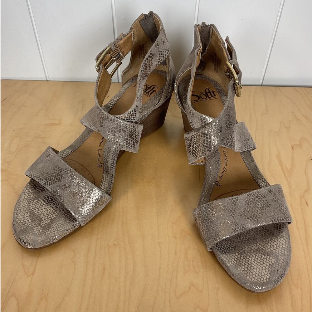 Soffit Mauldin Women's Python Snake Print Bistro Wedge Sandals‎ Size 9.5 - Picture 5 of 7